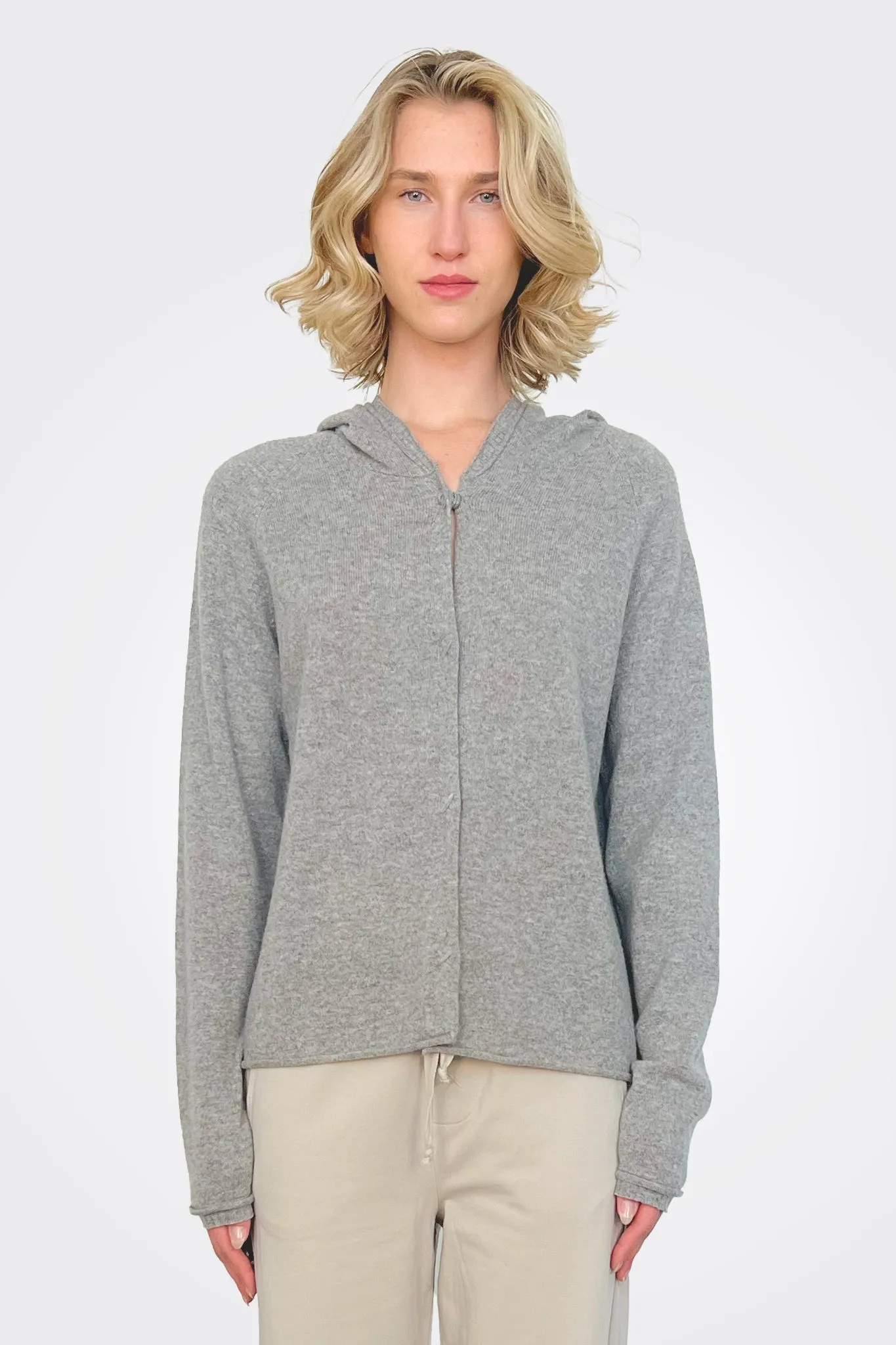 Cashmere Button Closure Hoodie - Grey