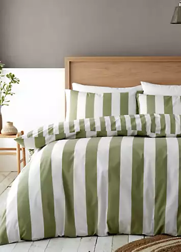 Catherine Lansfield Green Cove Stripe Reversible Duvet Cover Set | Kaleidoscope