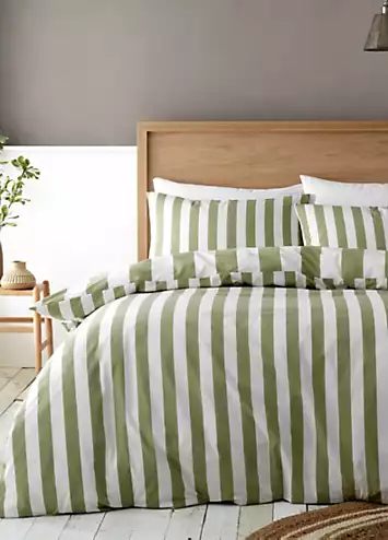 Catherine Lansfield Green Cove Stripe Reversible Duvet Cover Set | Kaleidoscope