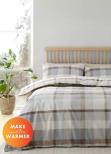 Catherine Lansfield Natural Check Brushed Cotton Duvet Cover Set | Kaleidoscope