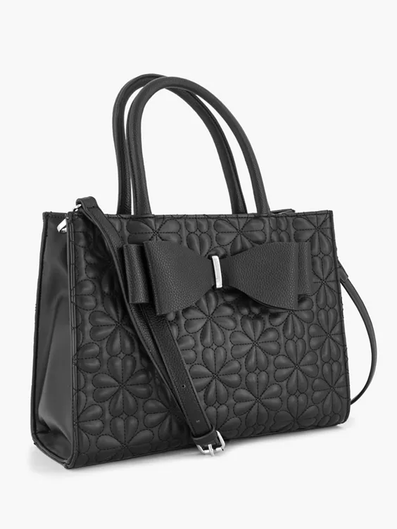 Catwalk  Black Quilted Tote Bag with Bow Decoration