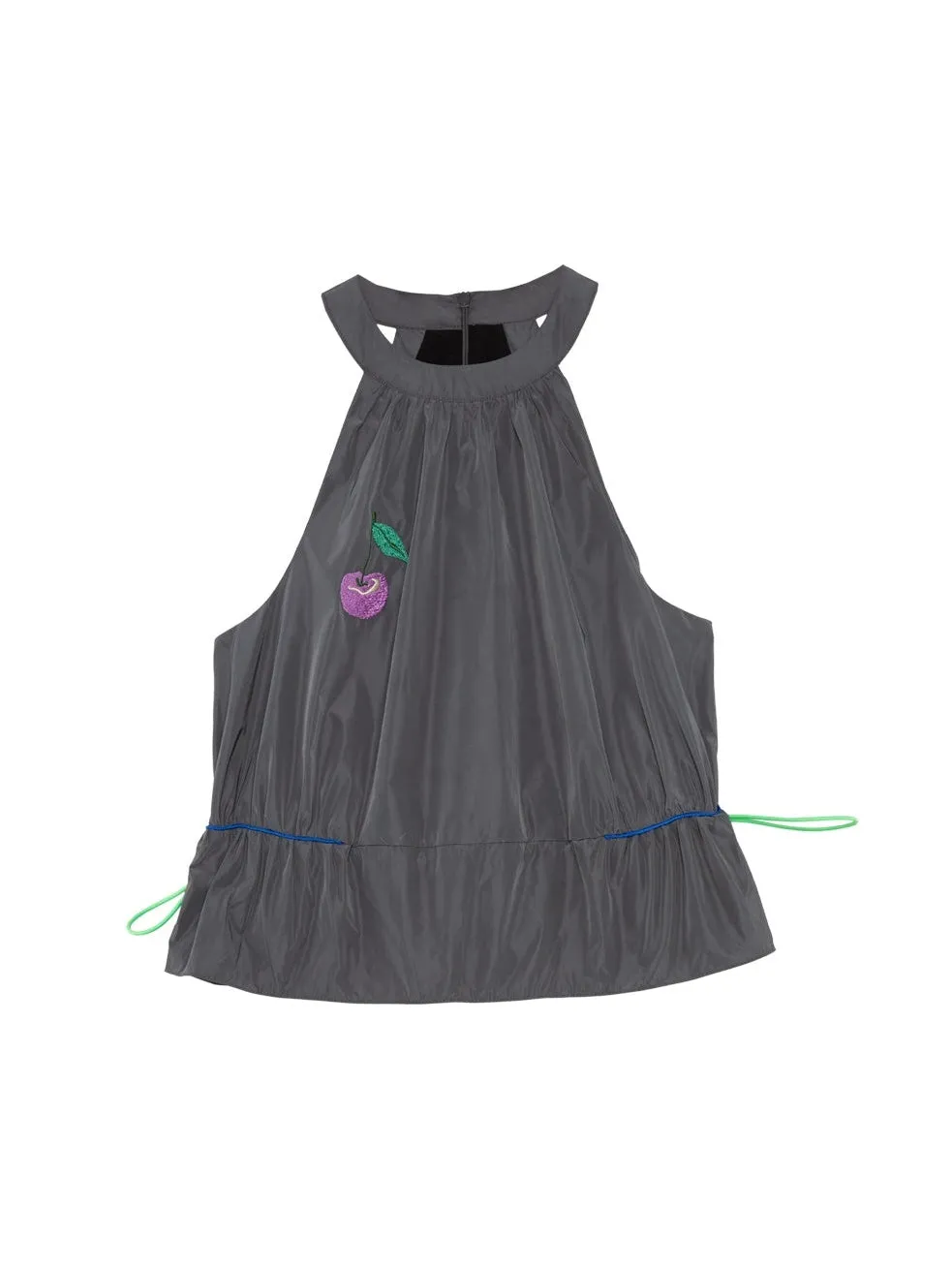 Cherry Embroidery Drawstring Halter Vest &  Skirt