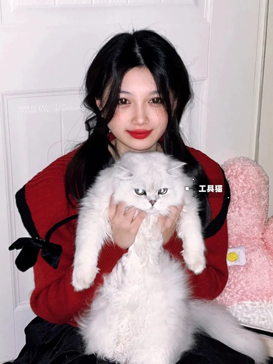 Christmas outfit atmosphere red shirt doll collar cardigan sweater jacket women's 2023 new autumn and winter top