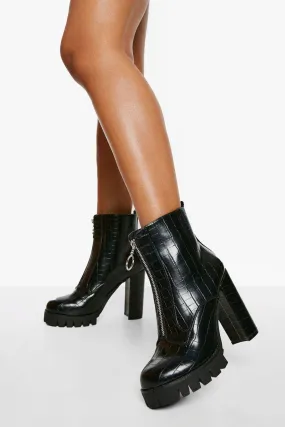 Chunky Zip Front Ankle Boots