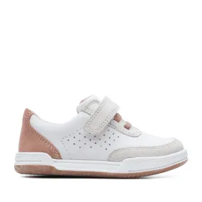 Clarks Girls Fawn Hero White Pink Velcro Trainer
