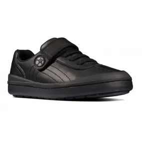 Clarks Rock Pass Boys Velcro School Shoe - Black Leather