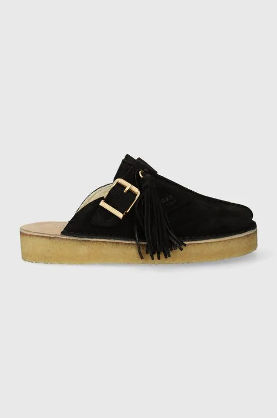 Clarks suede sliders Trek Mule women's black color 26168577