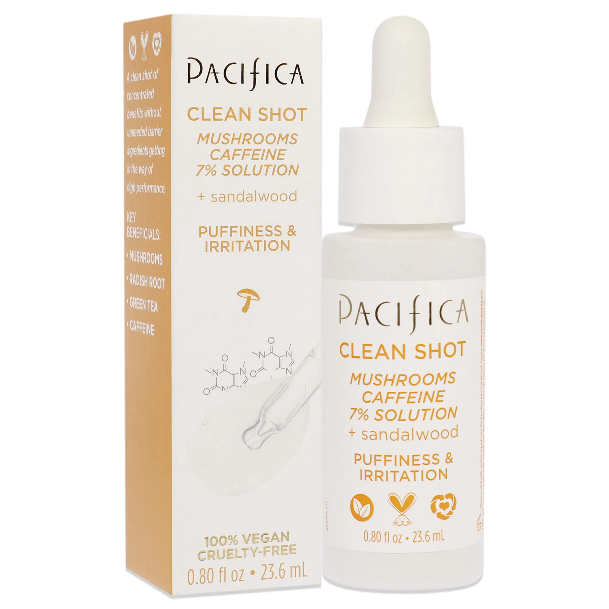 Clean Shot Mushrooms and Caffeine 7 Percent by Pacifica for Unisex - 0.80 oz Serum