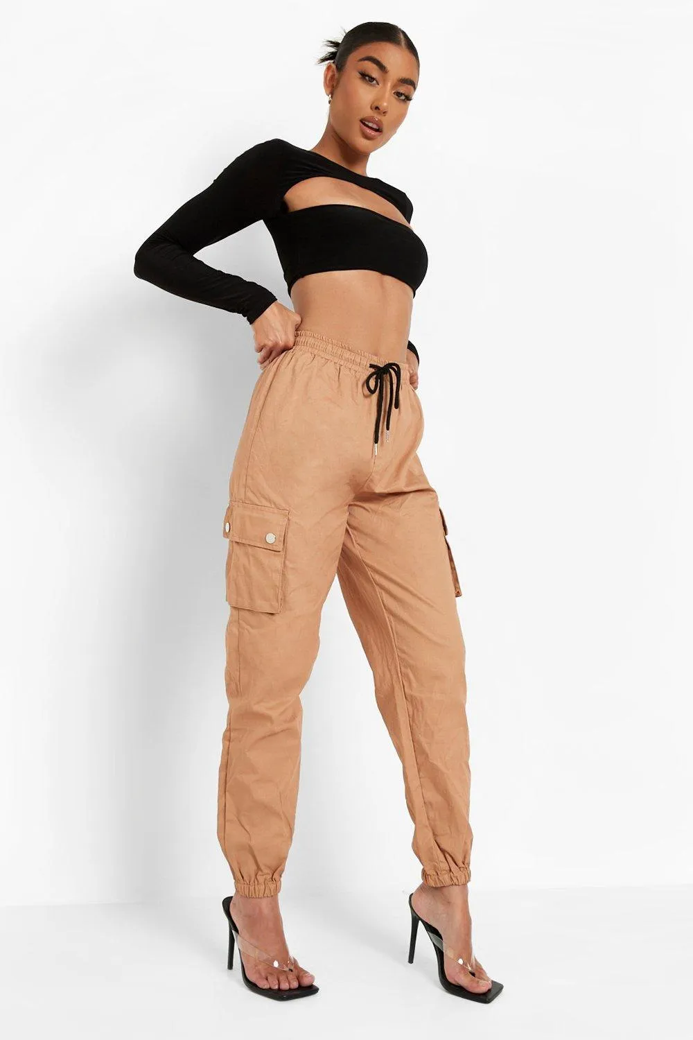 Contrast Drawstring Waist Cargo Pants