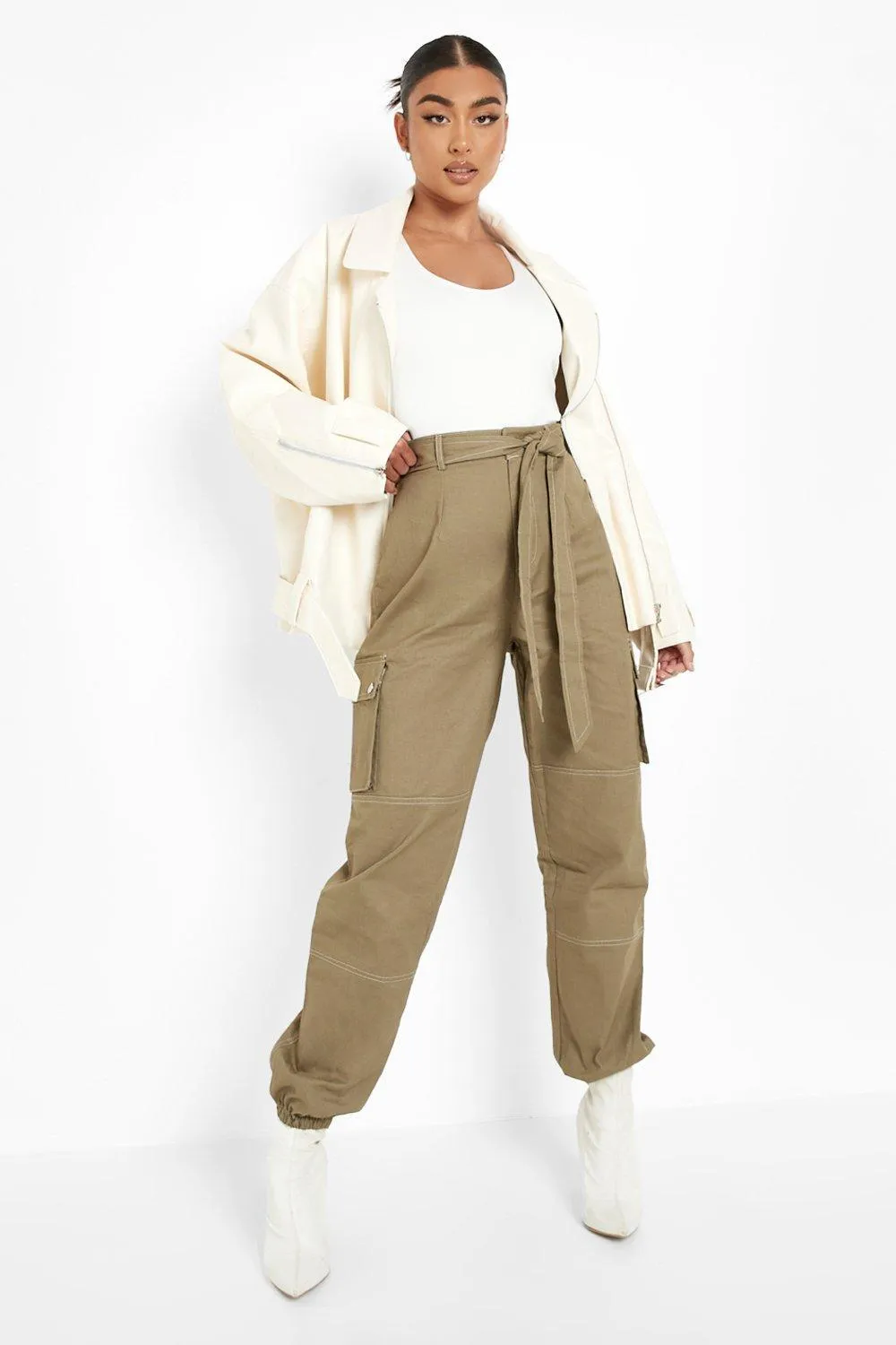 Contrast Stitch Cargo Pants