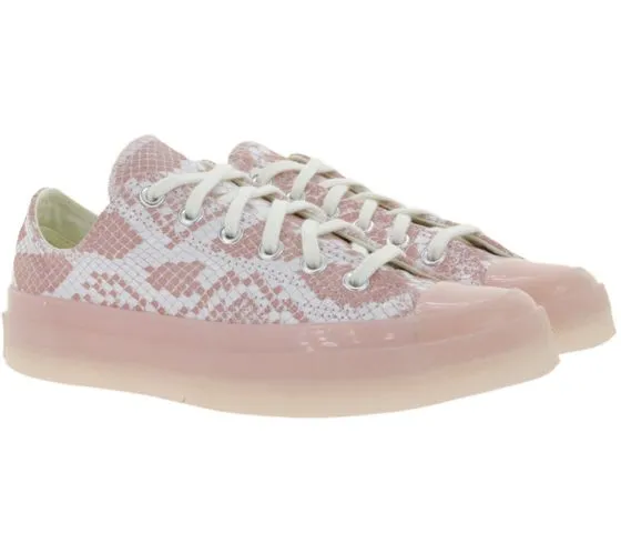 Converse x Golf Wang baskets en cuir véritable chaussures basses confortables à l aspect peau de serpent Chuck 70 Ox rose/blanc