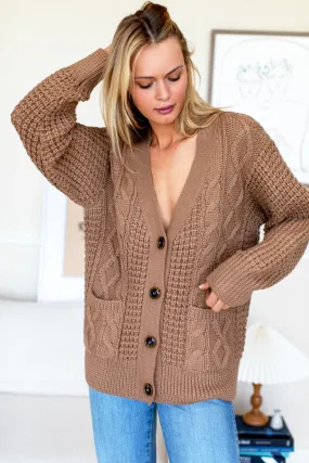 Cozy Cable Cardigan - Cocoa Alpaca