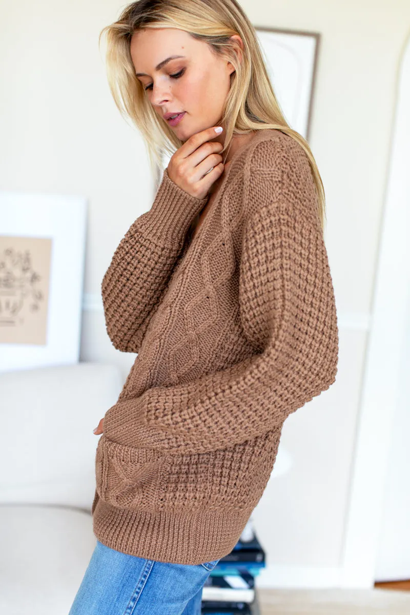 Cozy Cable Cardigan - Cocoa Alpaca