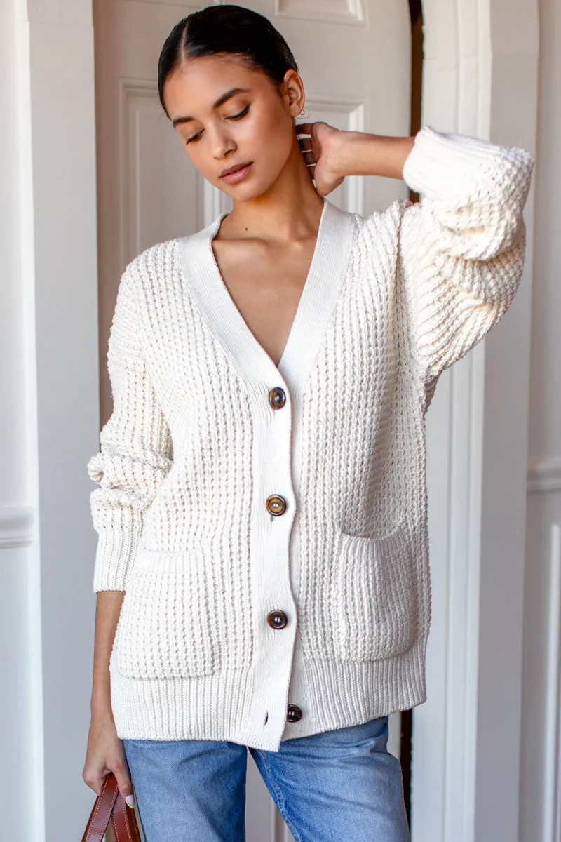 Cozy Cotton Cardigan - Ivory Tanguis Cotton