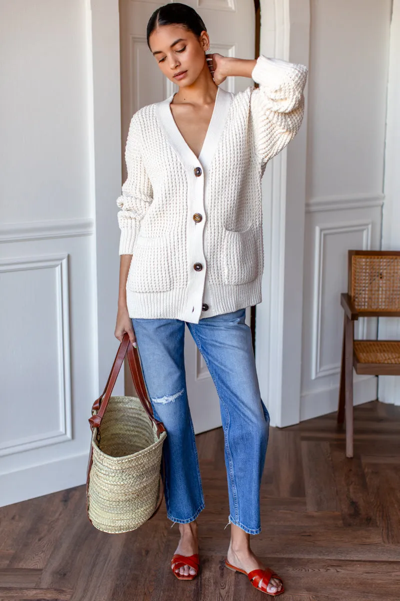 Cozy Cotton Cardigan - Ivory Tanguis Cotton