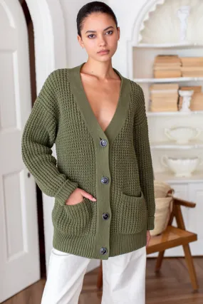 Cozy Cotton Cardigan - Olive Tanguis Cotton