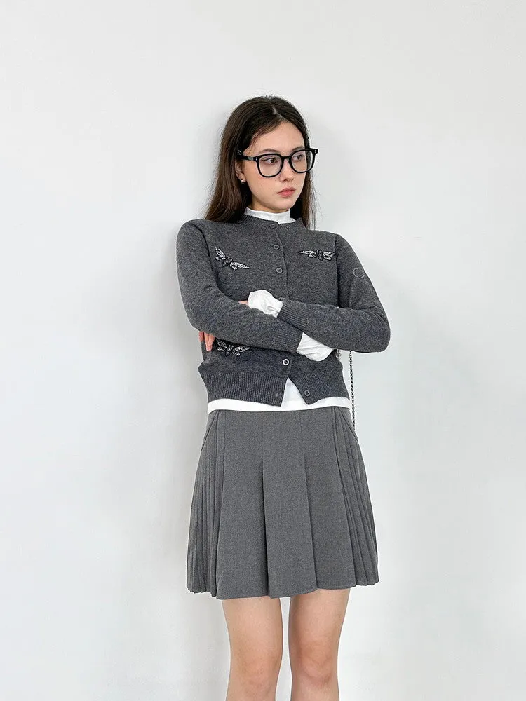 Crew-Neck Butterfly Slim Simple Cardigan