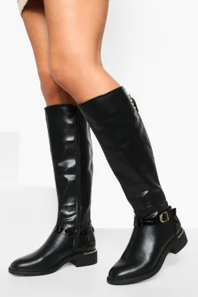 Croc Buckle Detail Knee High Boots