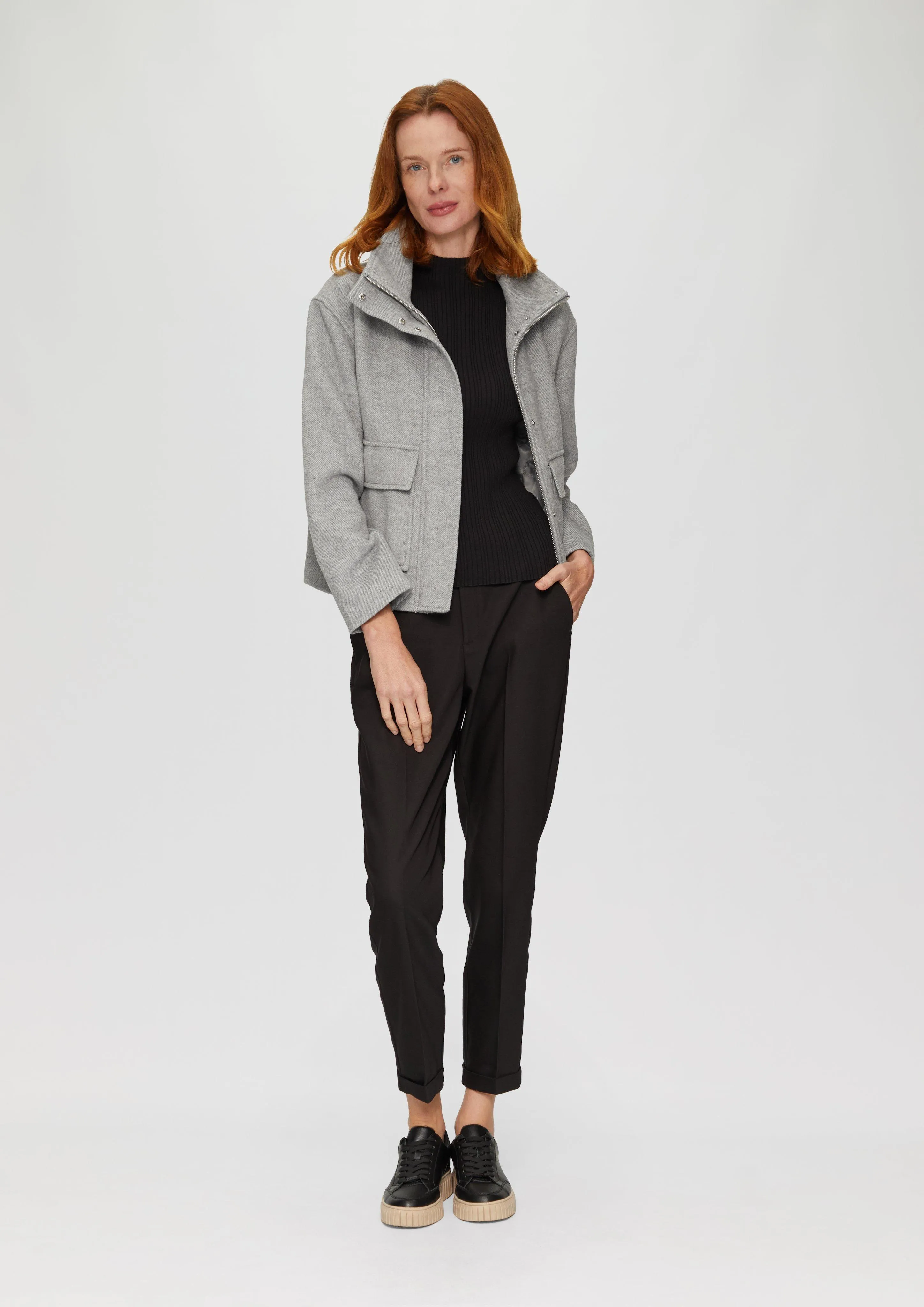 Cropped wool jacket with patch pockets