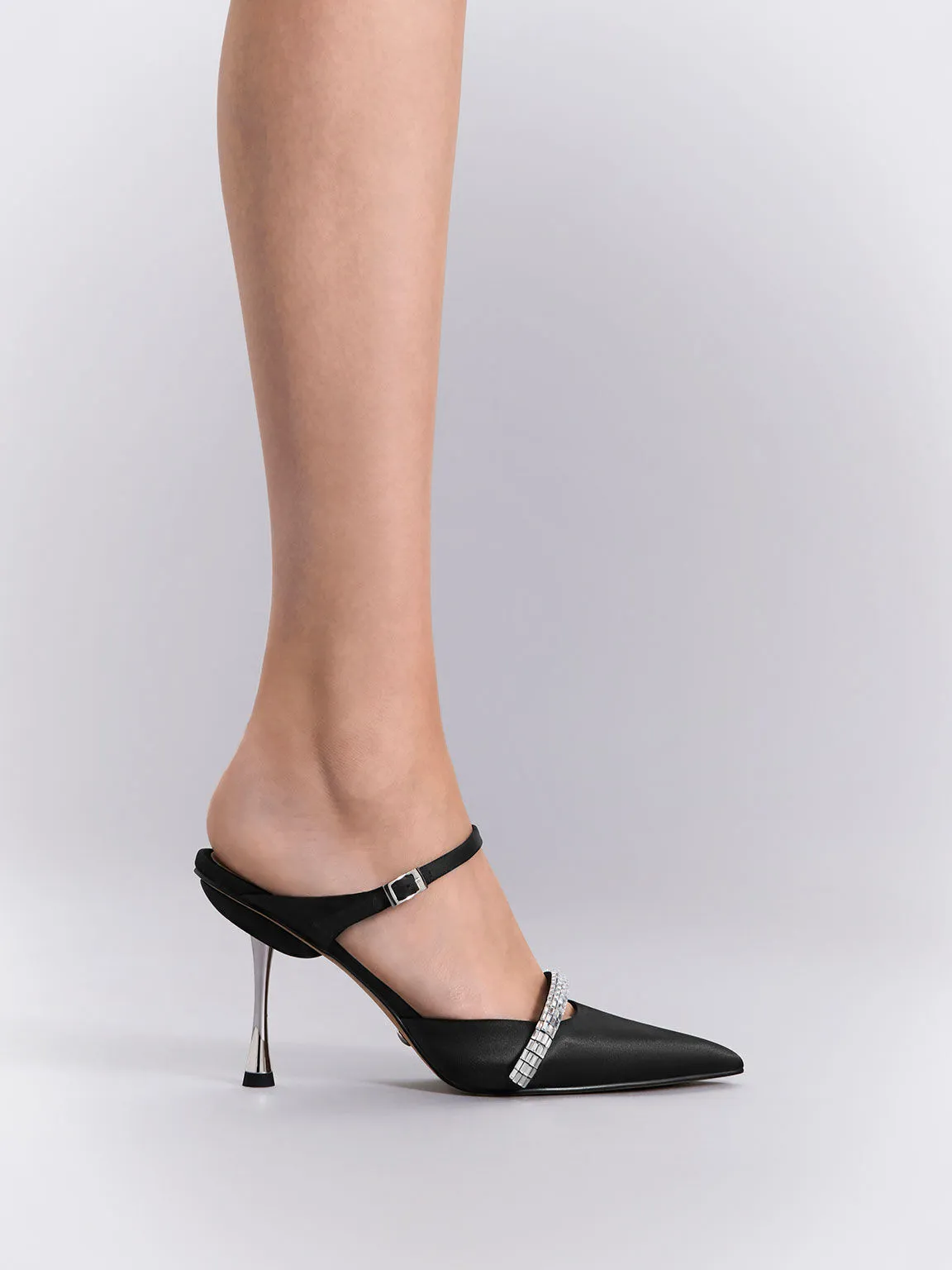Demi Recycled Polyester Embellished Pointed-Toe Mules - Black Textured