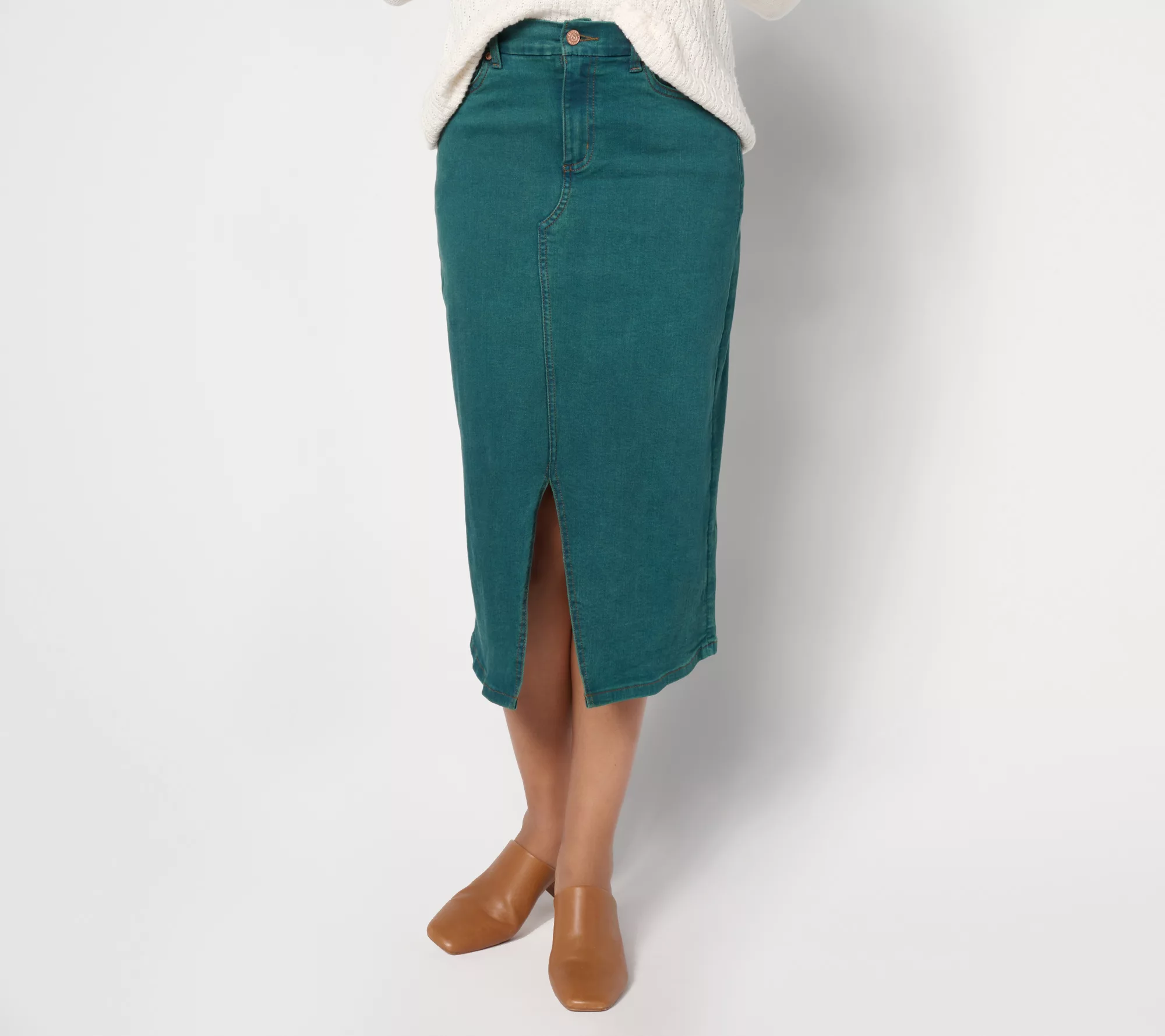 Denim & Co. Canyon Retreat Easy Stretch Overdye Skirt Midi Skirt