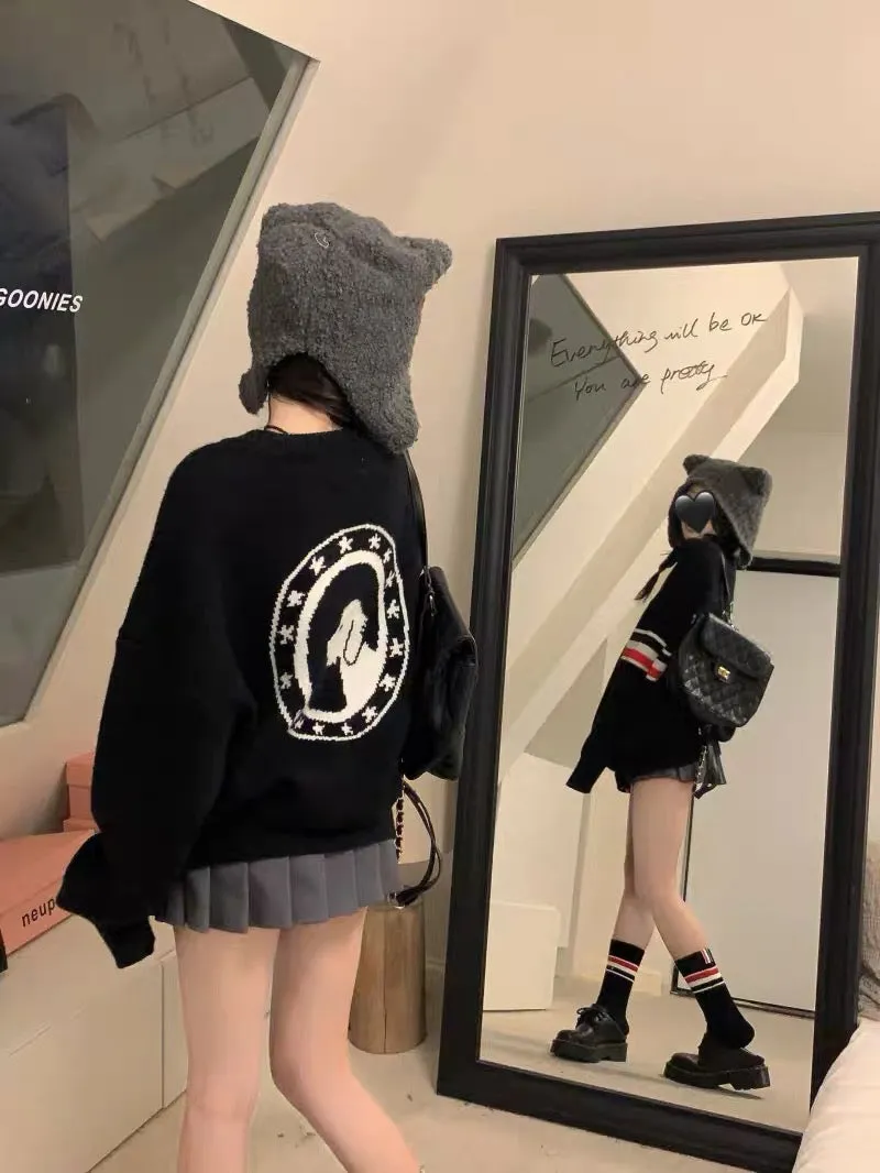 Designed puppy knitted sweater for women autumn and winter 2023 new loose and slim mid-length lazy style pullover top A2238