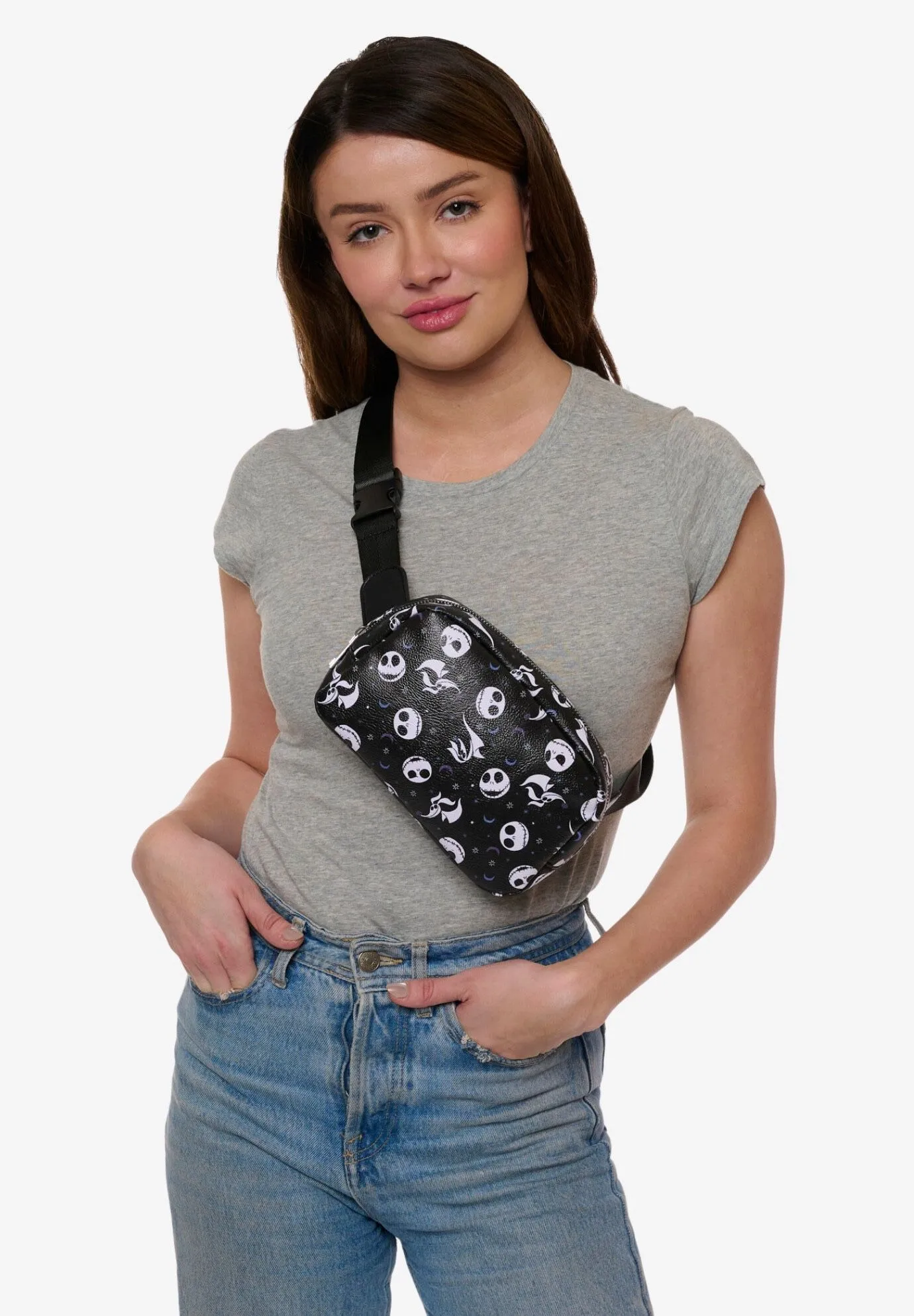 Disney Nightmare Before Christmas Jack Skellington Belt Bag Crossbody Zippered All Over Print Faux Leather