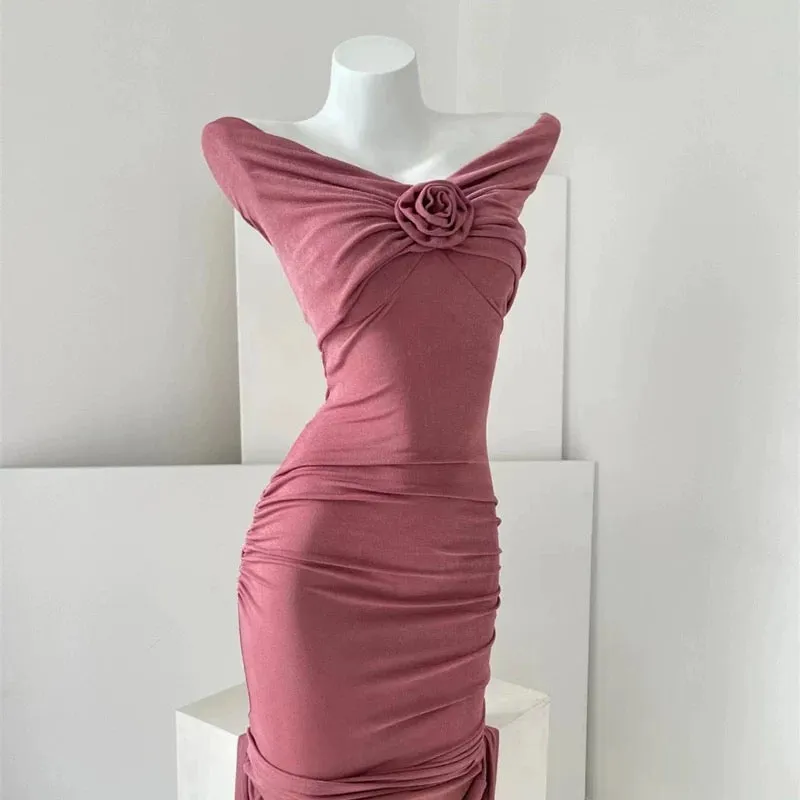 DOLLYTANG whitening bud green one-line shoulder bag hip dress soft and skin-friendly figure-showing mini dress