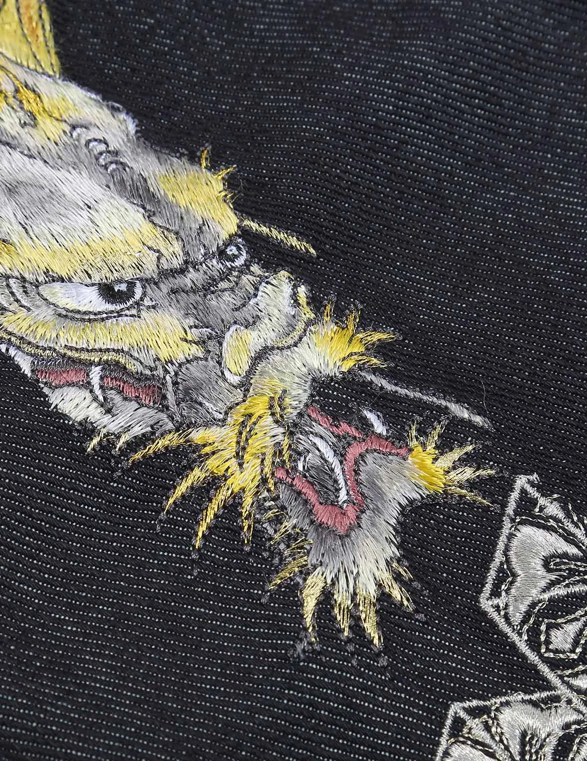 Dragon and Kanji Daicock Embroidered Slim Straight fit Jeans #2010