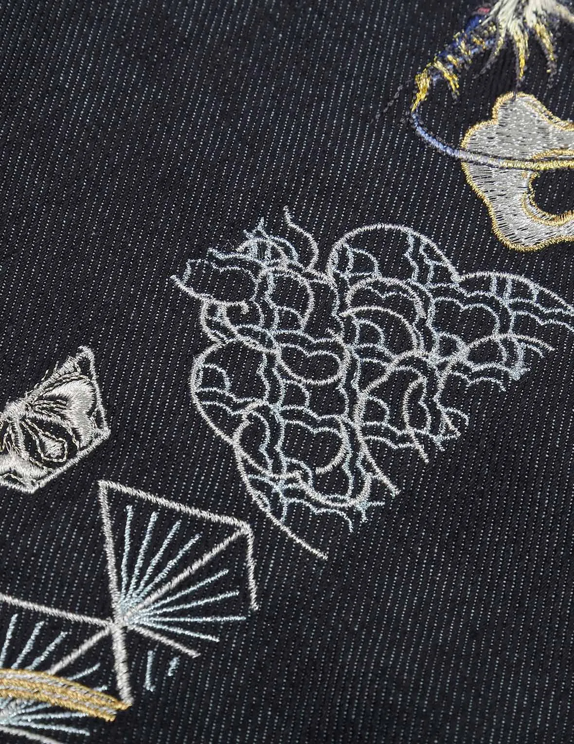 Dragon and Kanji Daicock Embroidered Slim Straight fit Jeans #2010