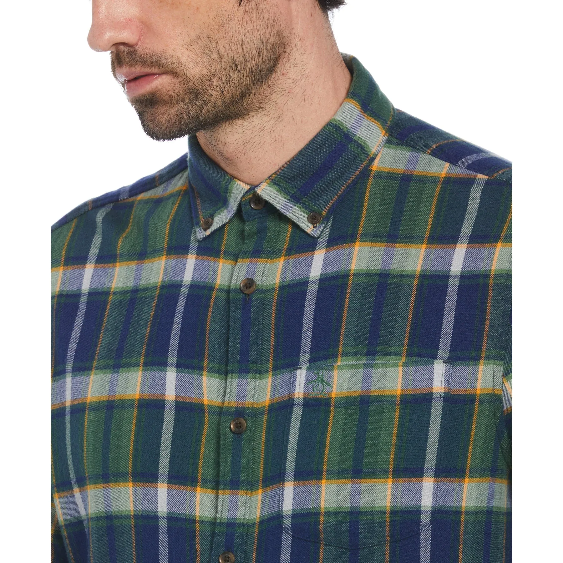 Ecovero Blend Plaid Flannel Shirt In Medieval Blue