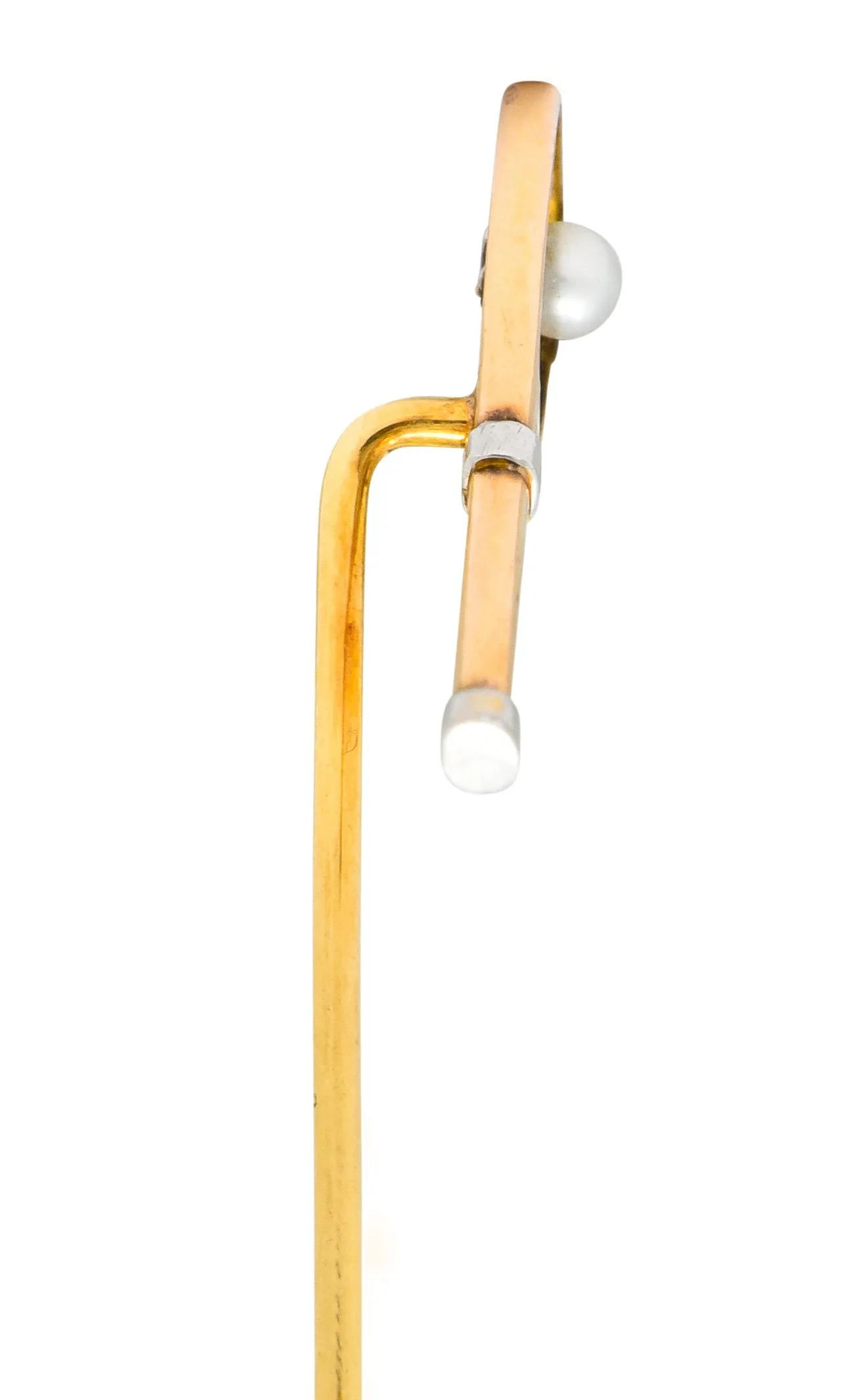 Edwardian Pearl Platinum-Topped 14 Karat Rose Gold Tennis Racket Stickpin