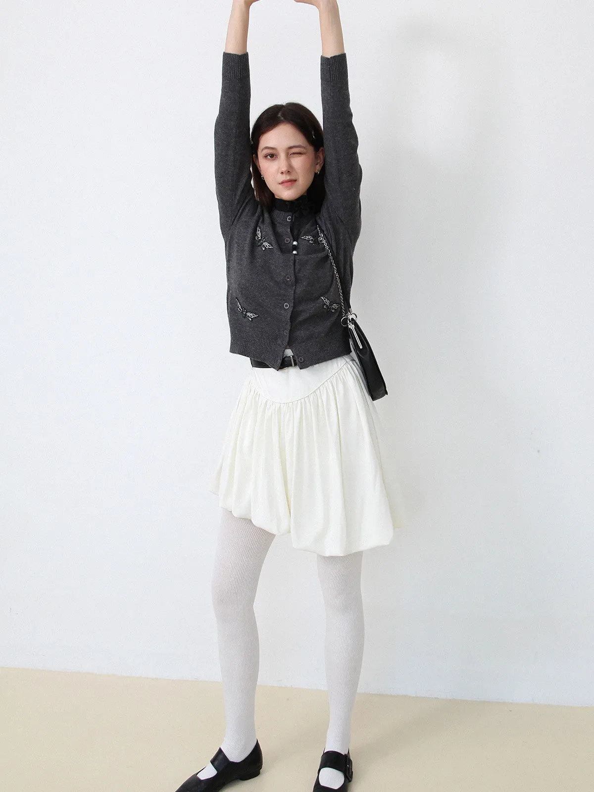 Embroidery Insect Nichi Crew-Neck Knit Cardigan