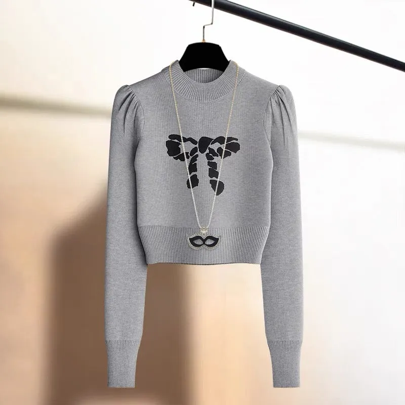 European high waist, small half, high collar design, knitted sweater for women, base layer, niche sweater, short top, autumn and