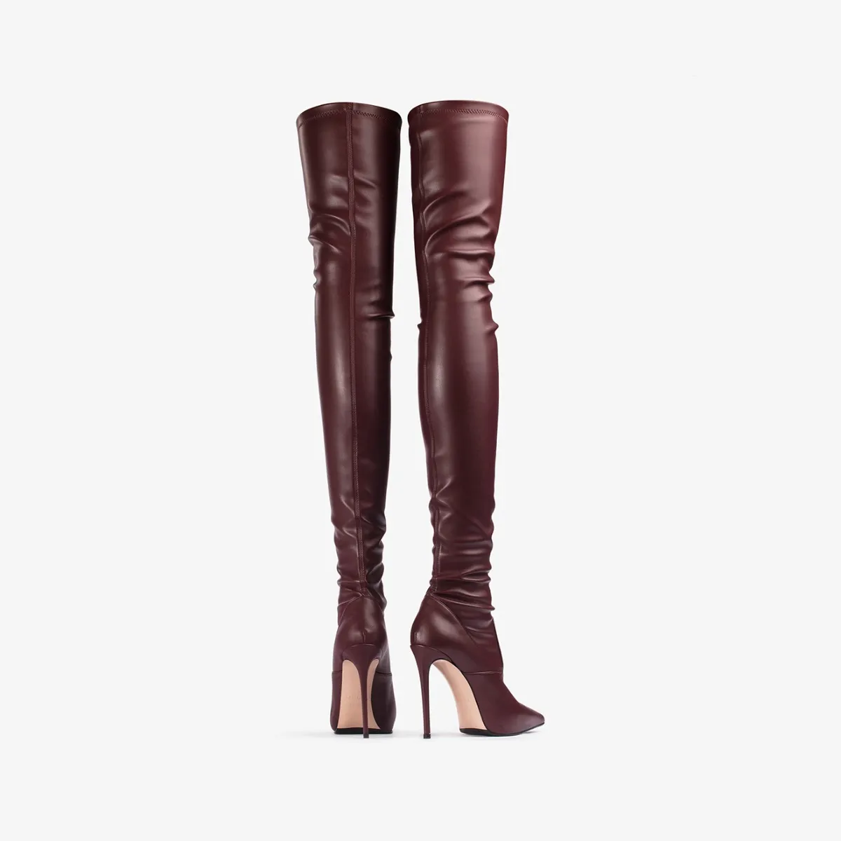 EVA THIGH-HIGH BOOT 120 mm Cherry red stretch vegan leather over-the-knee boot
