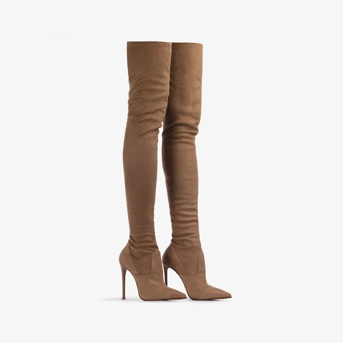 EVA THIGH-HIGH BOOT 120 mm Ginger brown stretch vegan suede over-the-knee boot