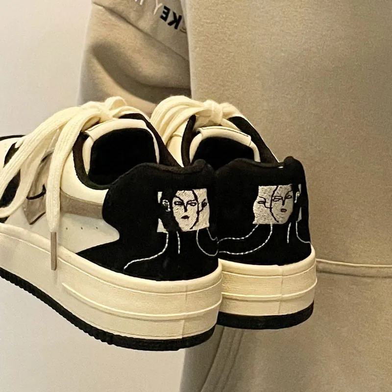 Face Embroidery Aesthetic Black Sneakers