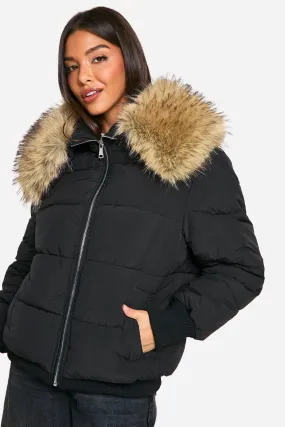 Faux Fur Collar Puffer Jacket