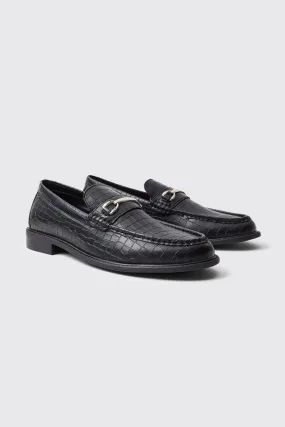 Faux Leather Croc Snaffle Loafers