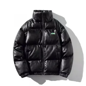 Faux leather padded puffer jacket for men