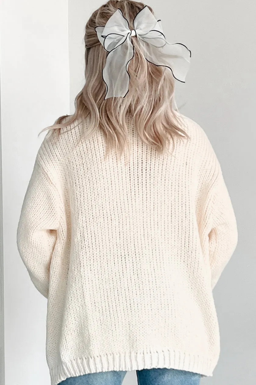 First Signs Of Fall Pumpkin Embroidered Cardigan (Ivory)
