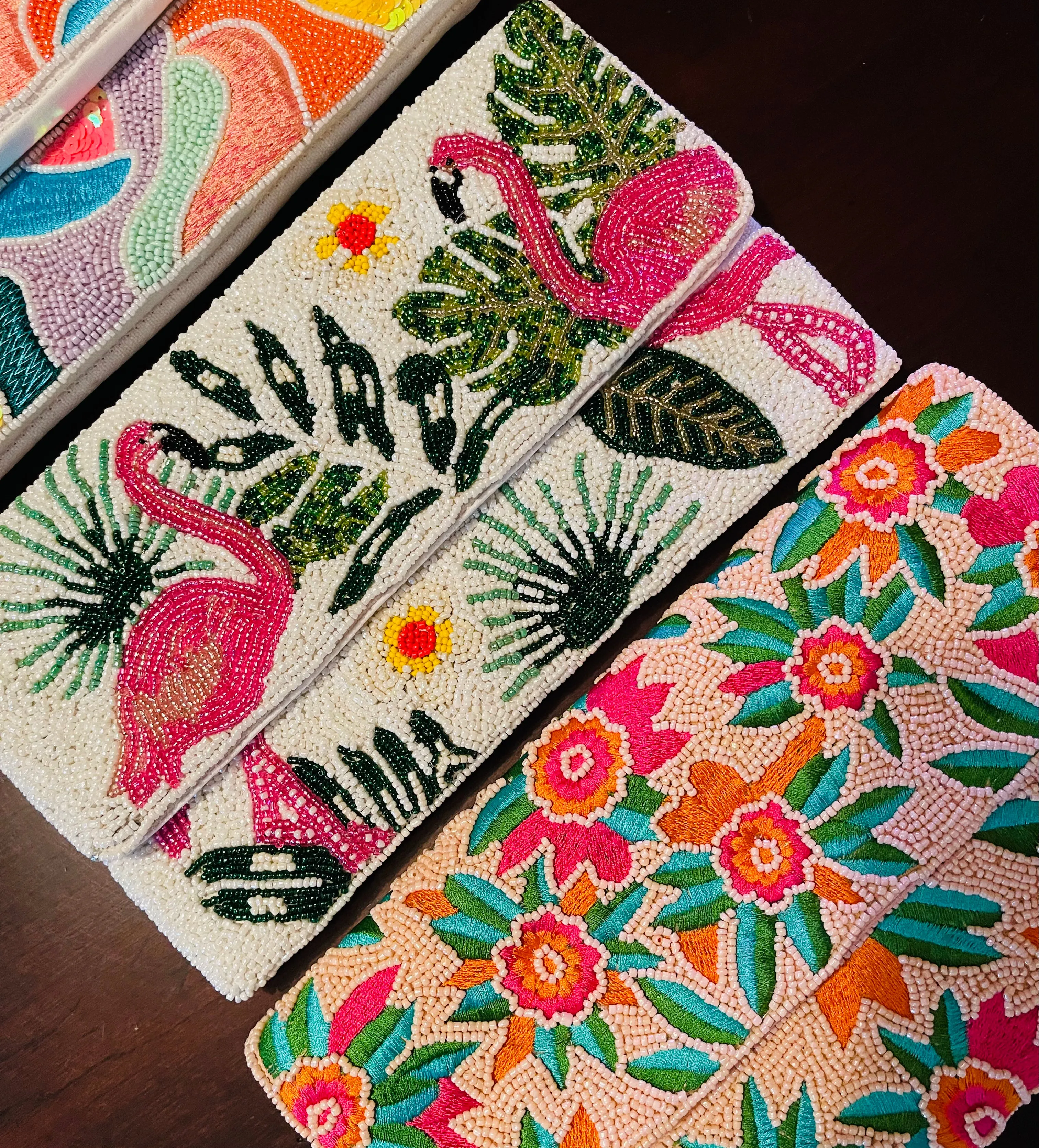 Flamingo Handmade Beaded Clutch Handbag