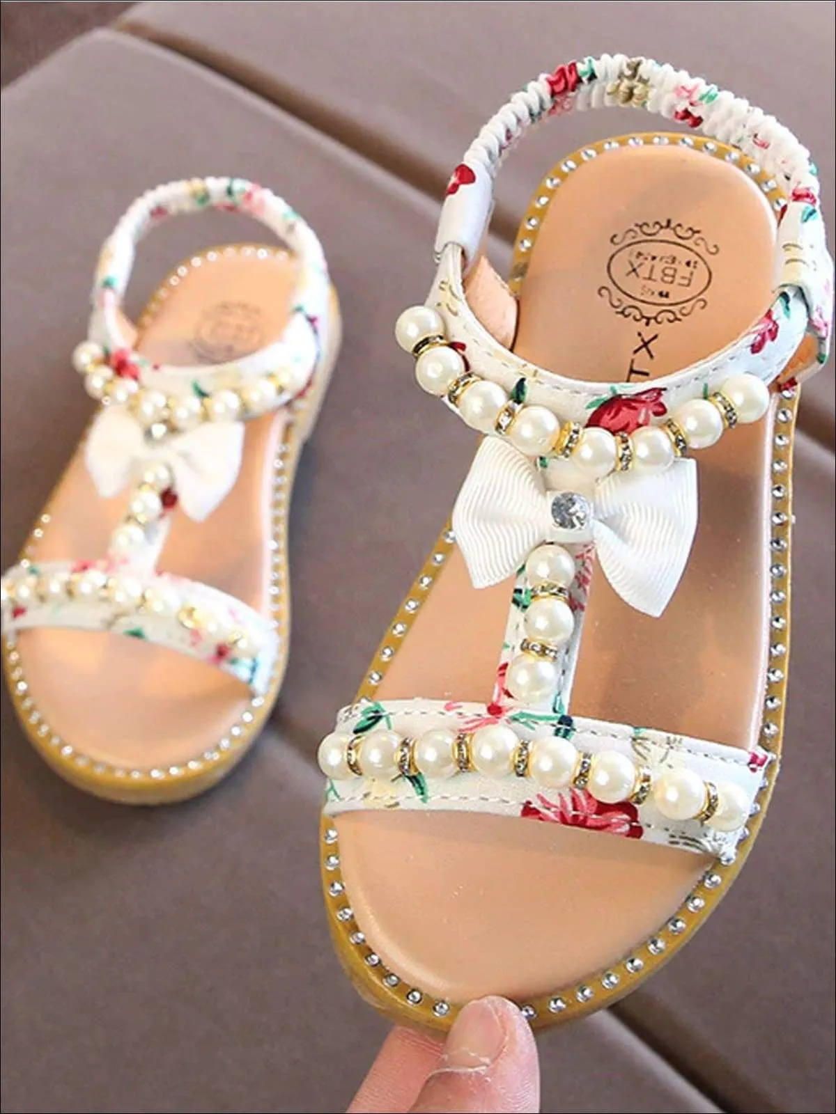 Floral And Faux Pearl Embellished Sandals By Liv and Mia