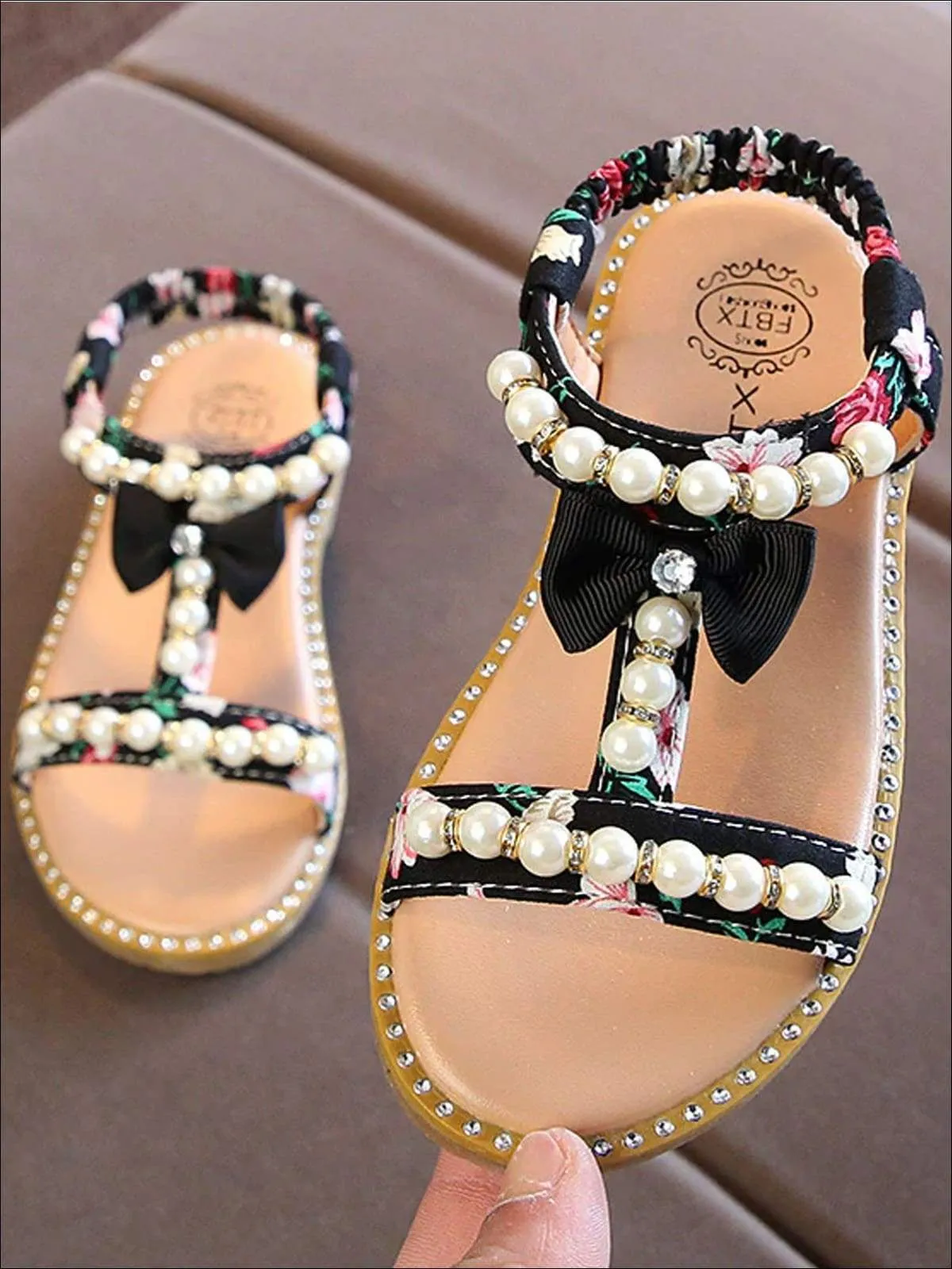 Floral And Faux Pearl Embellished Sandals By Liv and Mia