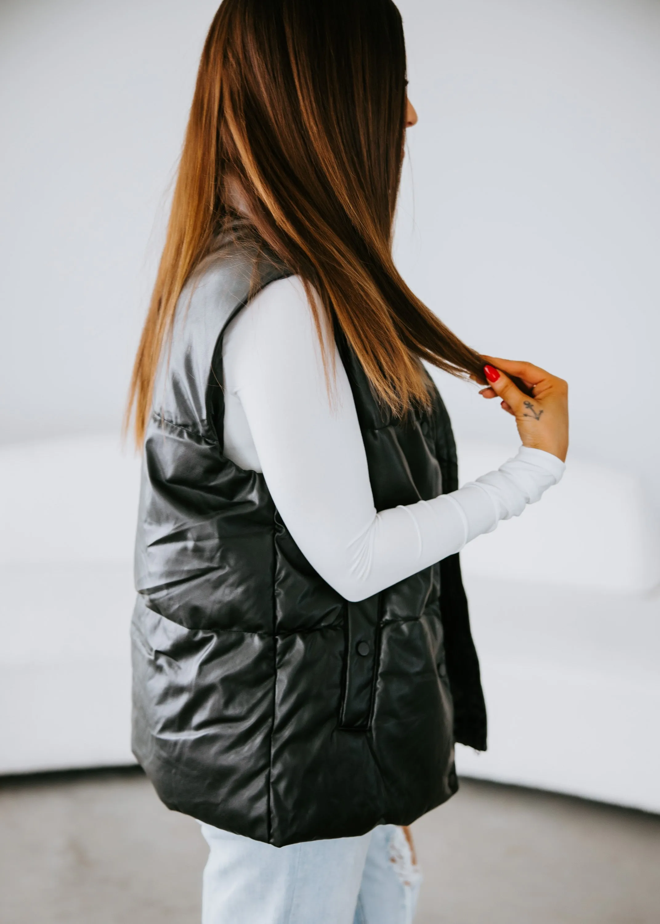 Franklyn Faux Leather Puffer Vest
