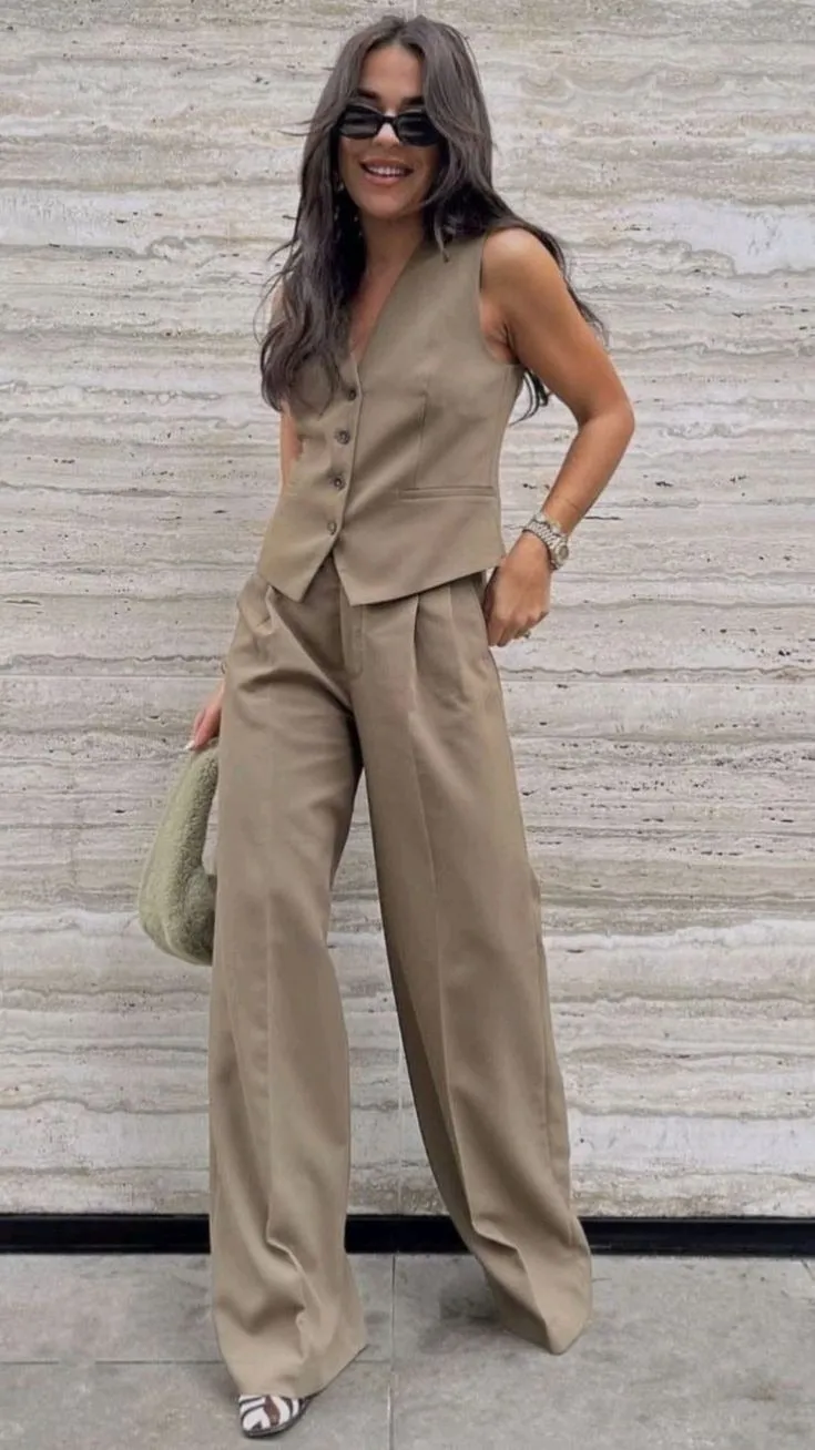 FRENCHY CASUAL & VERSATILE VEST STRAIGHT-LEG PANT OUTFIT