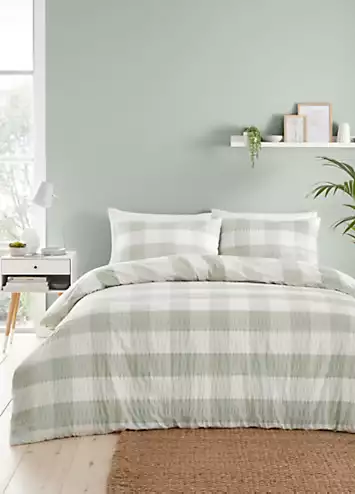 Fusion Seersucker Gingham Check Duvet Cover Set - Green | Kaleidoscope