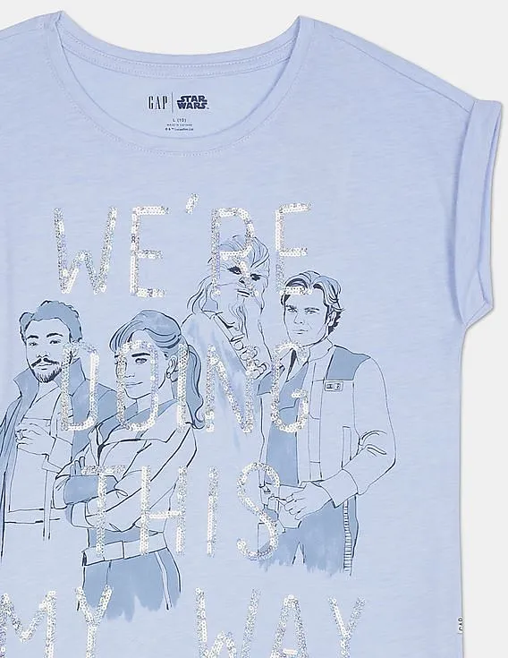 GAP Girls Blue Star Wars™ Sequin Graphic T-Shirt