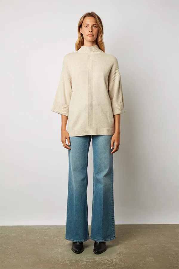 Gerard Darel LAZARINE BEIGE STAND UP COLLAR LOOSE FIT WOOL SWEATER