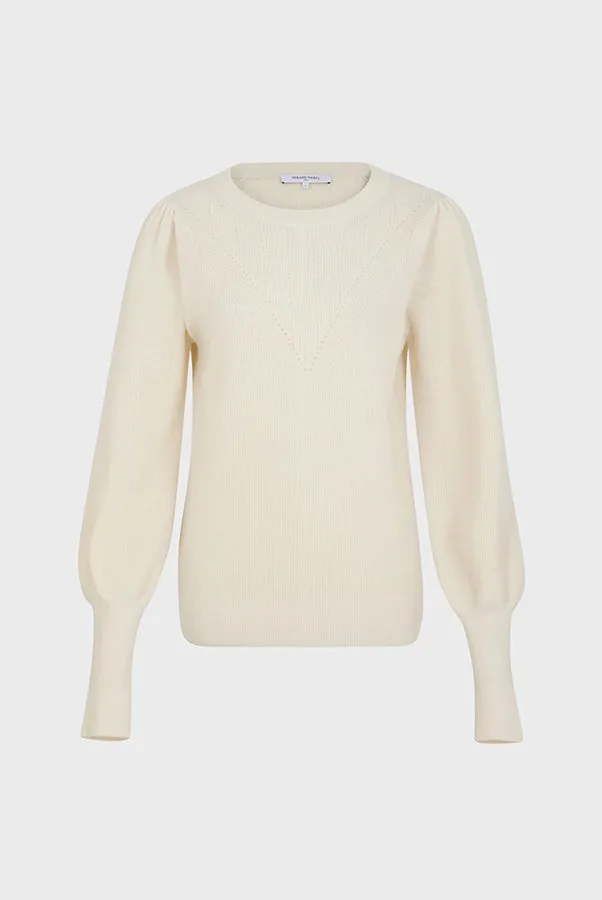Gerard Darel LEONORA ECRU OPEN STITCH FITTED WOOL SWEATER